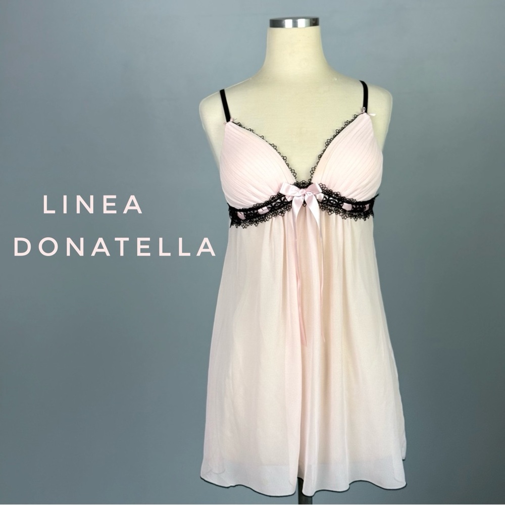 LINEA DONATELLA Blush Pink and Black Lace negligee Small